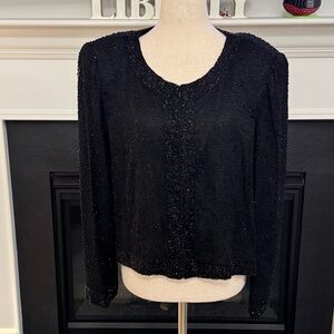 Vintage 1980s–1990s Stenay Beaded Silk Evening Jacket – Black – L